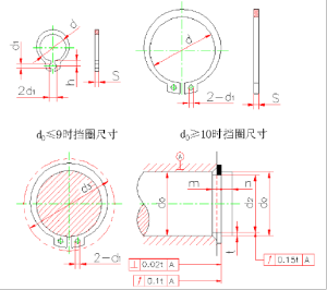 轴用弹性挡圈（A型）规格尺寸对照表